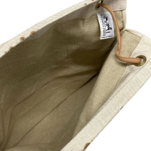 Auth HERMES Aline Cream Beige Toile chevron Leather Shoulder Bag - Picture 10 of 16